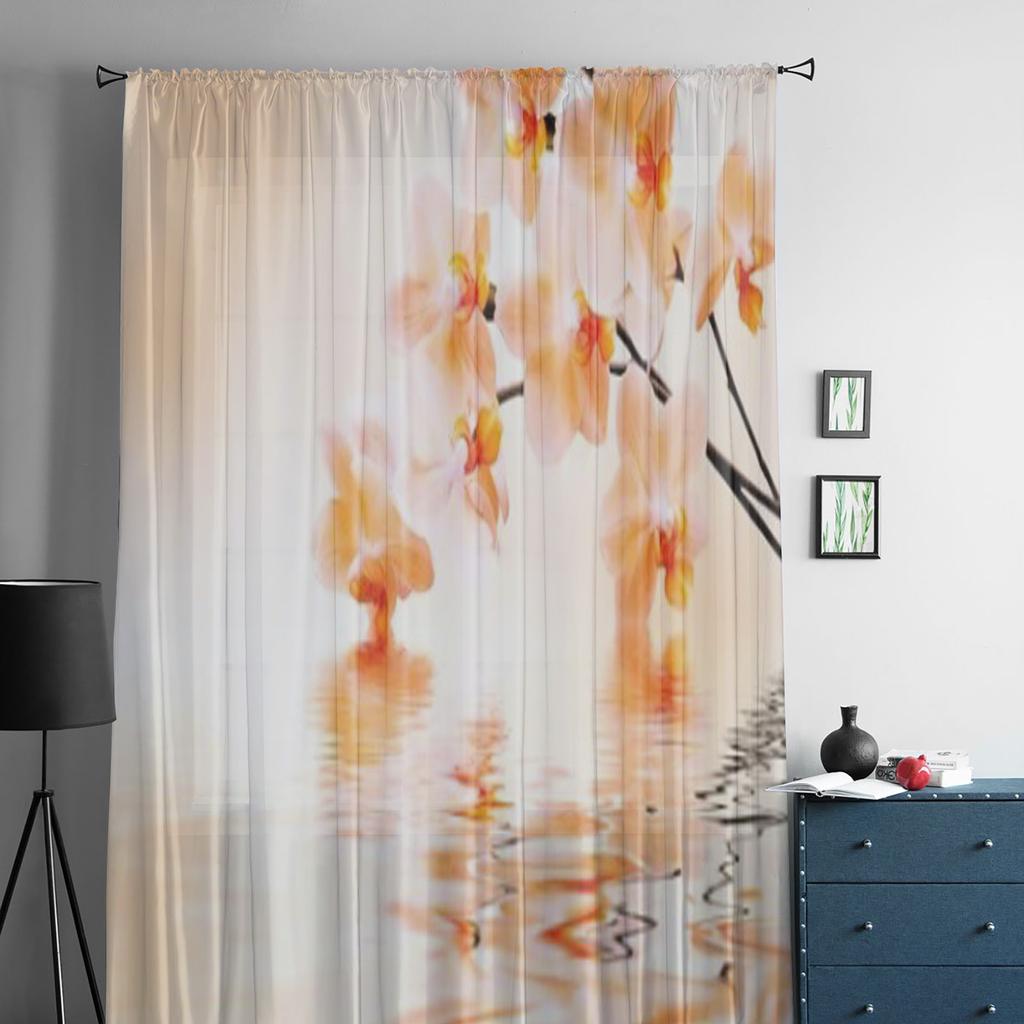 Orhidee Albă Floare Phalaenopsis Reflectată în Apă Tulle Perdele Transparente pentru Decor Living Bucătărie Voile Perdea Organza