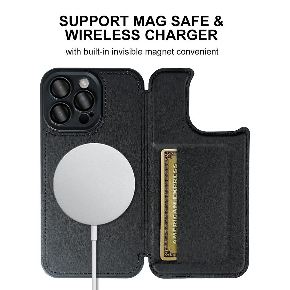 For iPhone 13 Pro Max Magnetic Case RCS Eco Friendly Flip Phone Cover with Kickstand RFID Blocking