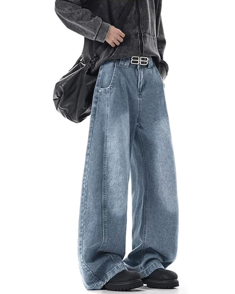 LUJPOIR Denim Straight Perfect for Going and Everyday Wear Women's Wide-Leg Pants, Fit, Casual, Streetwear, Flattering, Out, Commuting, - Lblue-L