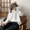 Johnature Spring Summer Thin White Women Tops Casual Linen Ruffles Collar Patchwork Loose Simple Female Shirts