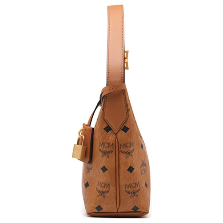 MCM Aren Visetos Monogram Pendant Trendy Hobo Bag Women bags Brown Cognac MWHESTA01CO001