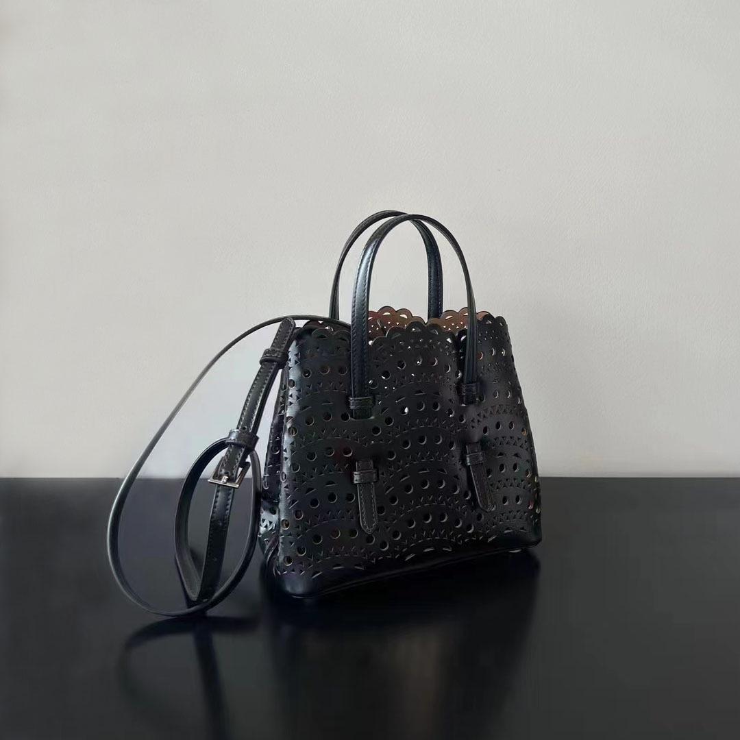 Летняя сумка через плечо из коровьей кожи с лазерной резкой: Женская сумка из натуральной кожи 17*16*9 cm чёрный