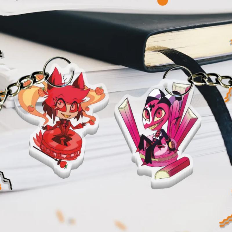 

Anime Acrylic Keychain for Charlie Vaggie Angel Dust Alastor Chibi Version Student Backpack Pendant Acrylic Key Buckle Toy Gift 2psc