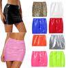 Women Skirts Glossy Patent Leather Miniskirt Solid Color Elastic Waistband Pencil Skirt Clubwear