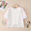 ZANZEA Women Casual Round Neck Patchwork Crochet Loose Short Sleeve Blouse
