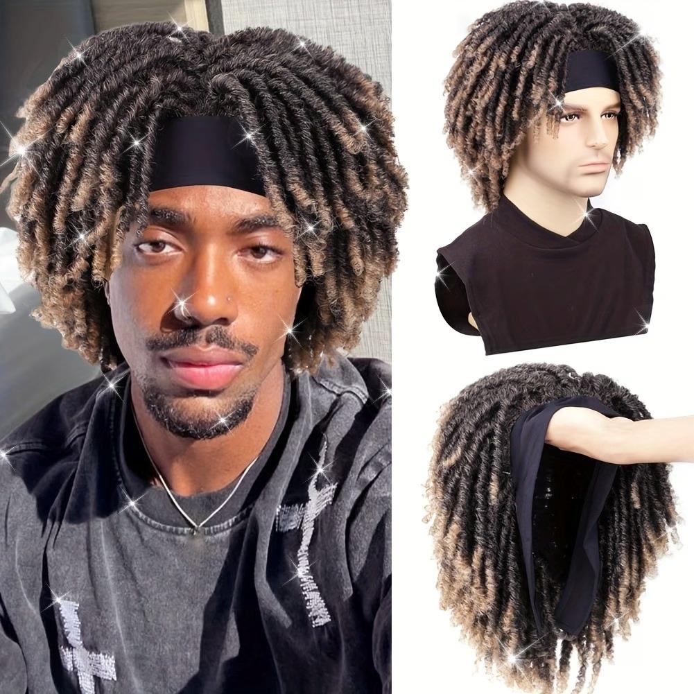 

Short African-style men s synthetic dreadlock wig with headband One size fits all adults коричневый