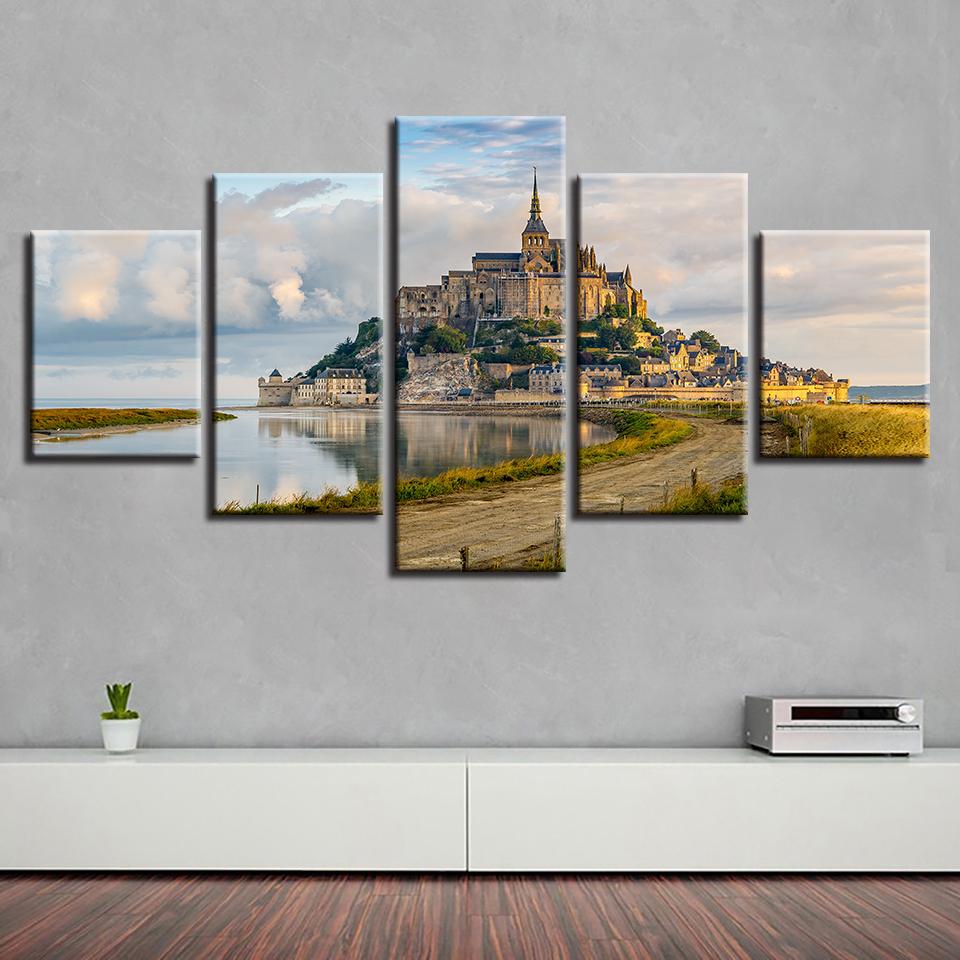 5 Panel Castle Building Canvas Framework Wall Art Poster Home Decoration Modern Living Room HD Print Painting Modular Pictures