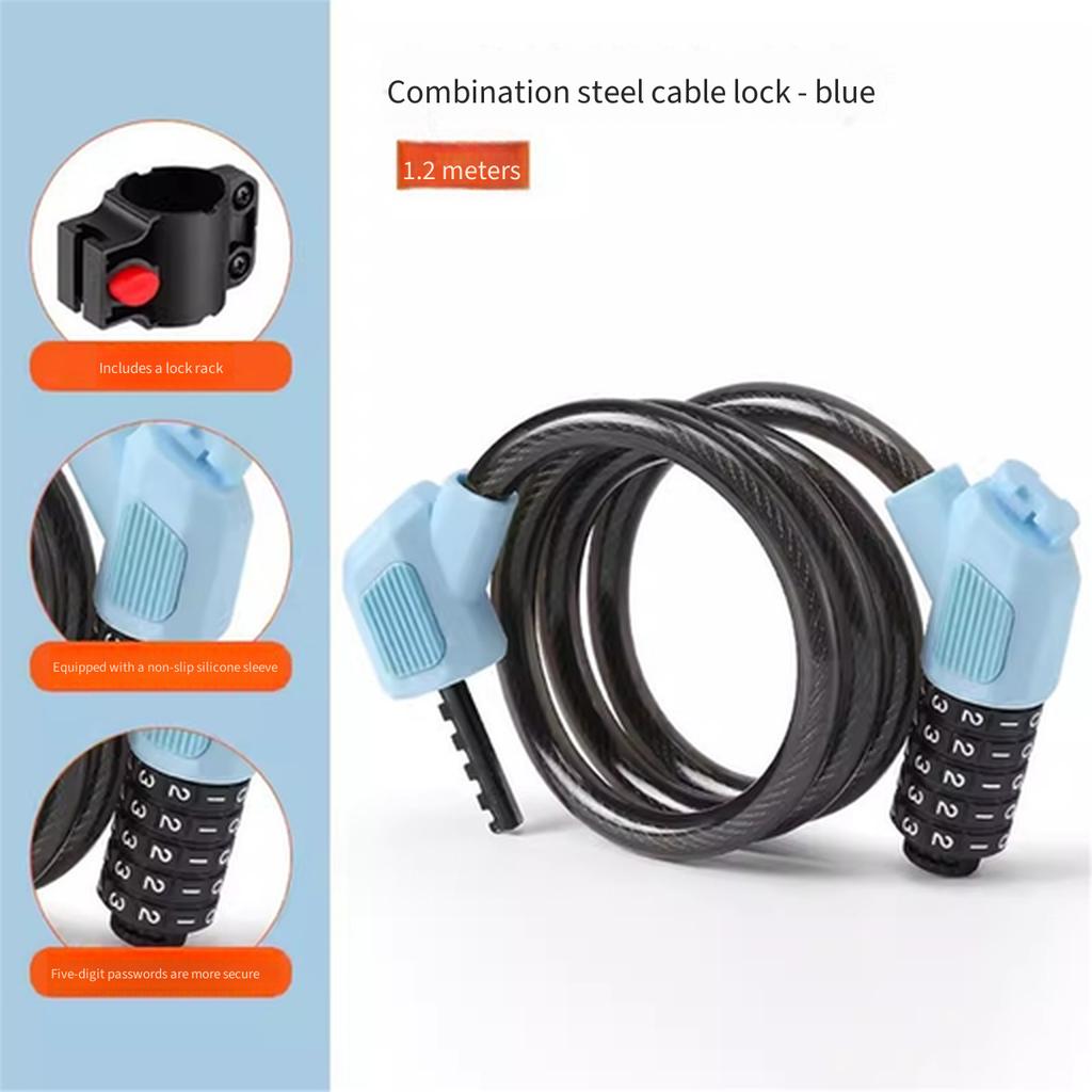 New 5‑Digit Bicycle Password Lock Thickened Steel Cable Anti‑Theft Lock Universal for Mountain Bike Electric Scooter Cycling Security Lock