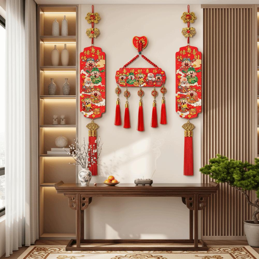 Wooden Material Spring Festival Pendant Chinese Knot Wealth God Decoration  Cultural Display