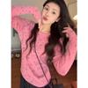 Early Autumn Small Man Huge Good-looking Slim-fit Short Top Korean Chic Floral Front Shoulder Long-sleeved T-shirt Women