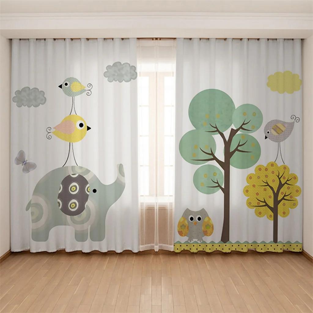 New Cheap Cartoon Elephant Bird Giraffe Lion Zoo Digital Printed Curtain for Blinds Windows Bedroom Living Room Kitchen