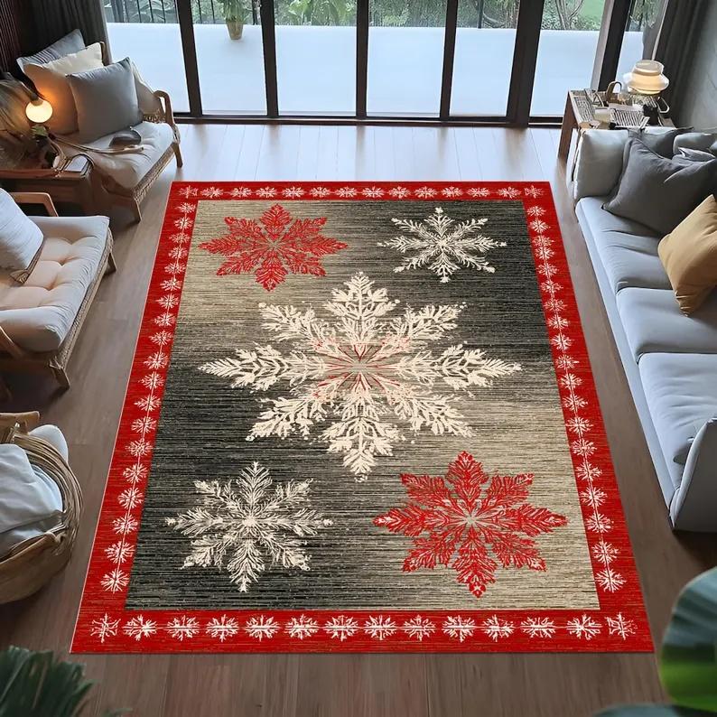 

Snowflake Christmas Rug,red White Holiday Rug, Winter Rug,festive Snow Design Rug,seasonal Living Room Decor Rug,xmas Rug 40x60cm Flannel