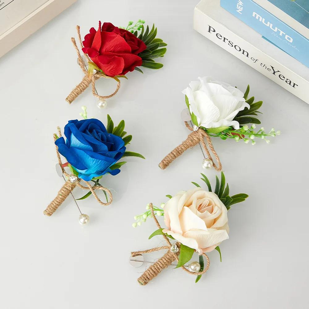 Hochzeit Luxus Künstliche Rose Brustblume Anstecknadel Bräutigam Trauzeuge Brosche High-End Boutonniere Waldthema Bankettkleid Accessoire