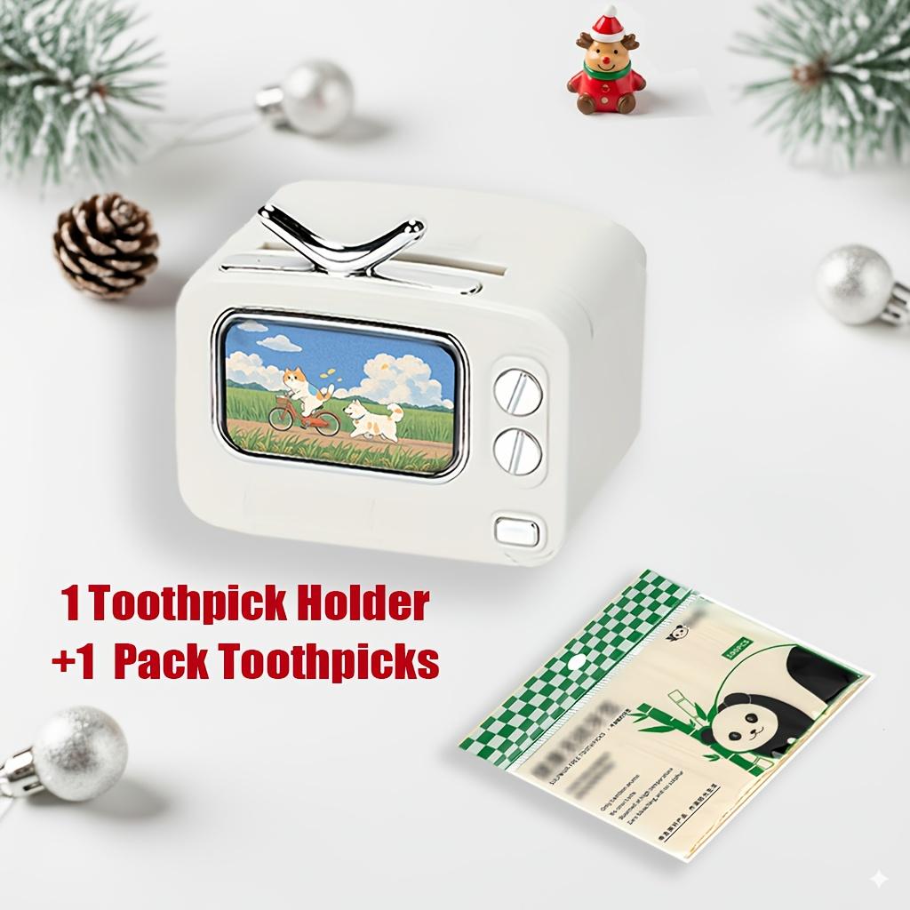 Retro TV Design Multi-Colored Automatic Pop-Up Dispenser Ideal for Bedroom Dresser And Vanity Decor 150 toothpicks