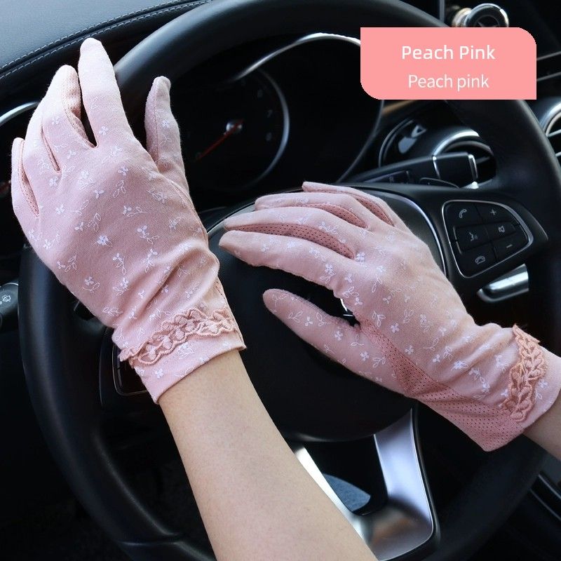 

Sun Protection Gloves for Women Summer Short Thin Summer Elastic UV Protection Ice Lace Non-Slip Touch Screen Riding Driving Thin Cotton Peach Pink All yards