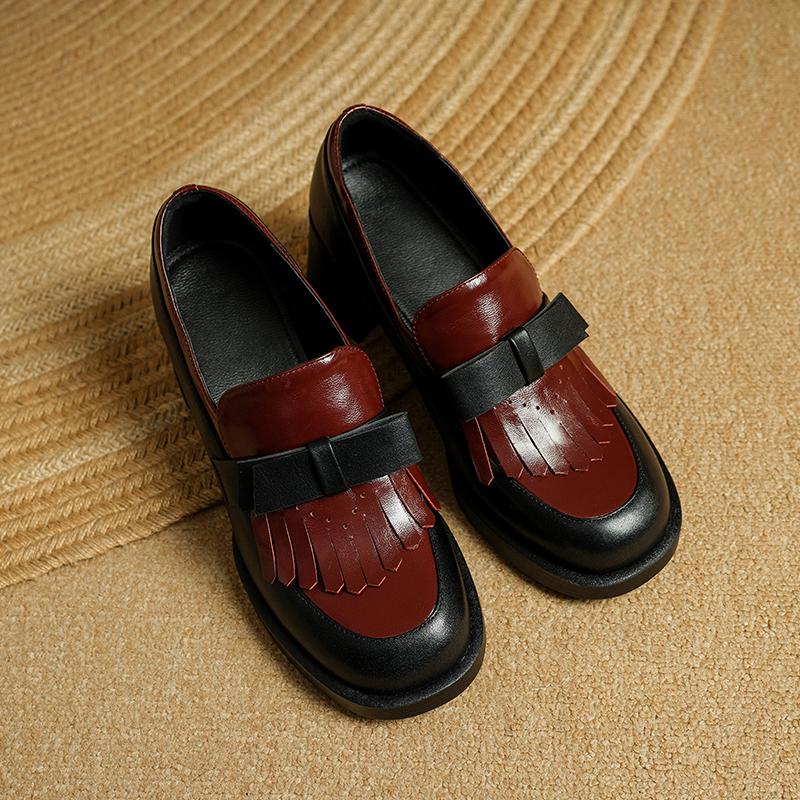 Fashion 2025 New Retro Women Genuine Leather Pumps Thick High Heeled Elegant Square Toe Office Pumps Female Concise Office Pumps Shoes