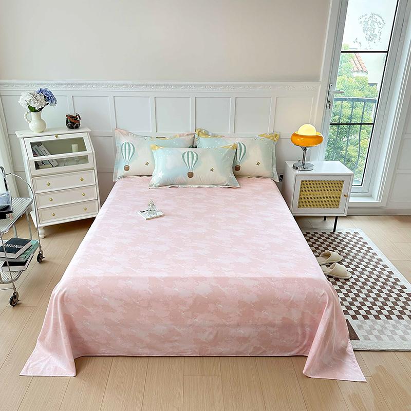White Tulip Flower Flat Sheet Cotton Cartoon Bunny Blue Bed Sheet Set for Boys Girls Lovely Floral Rabbit Botanical Bed Cover