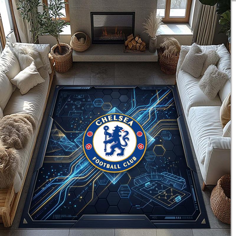 Chelsea FC Printed Flannel Area Rug Non Slip Soft Polyester Floor Carpet Indoor Decor Mat for Bedroom Living Room Sofa Game Room Home Decoration