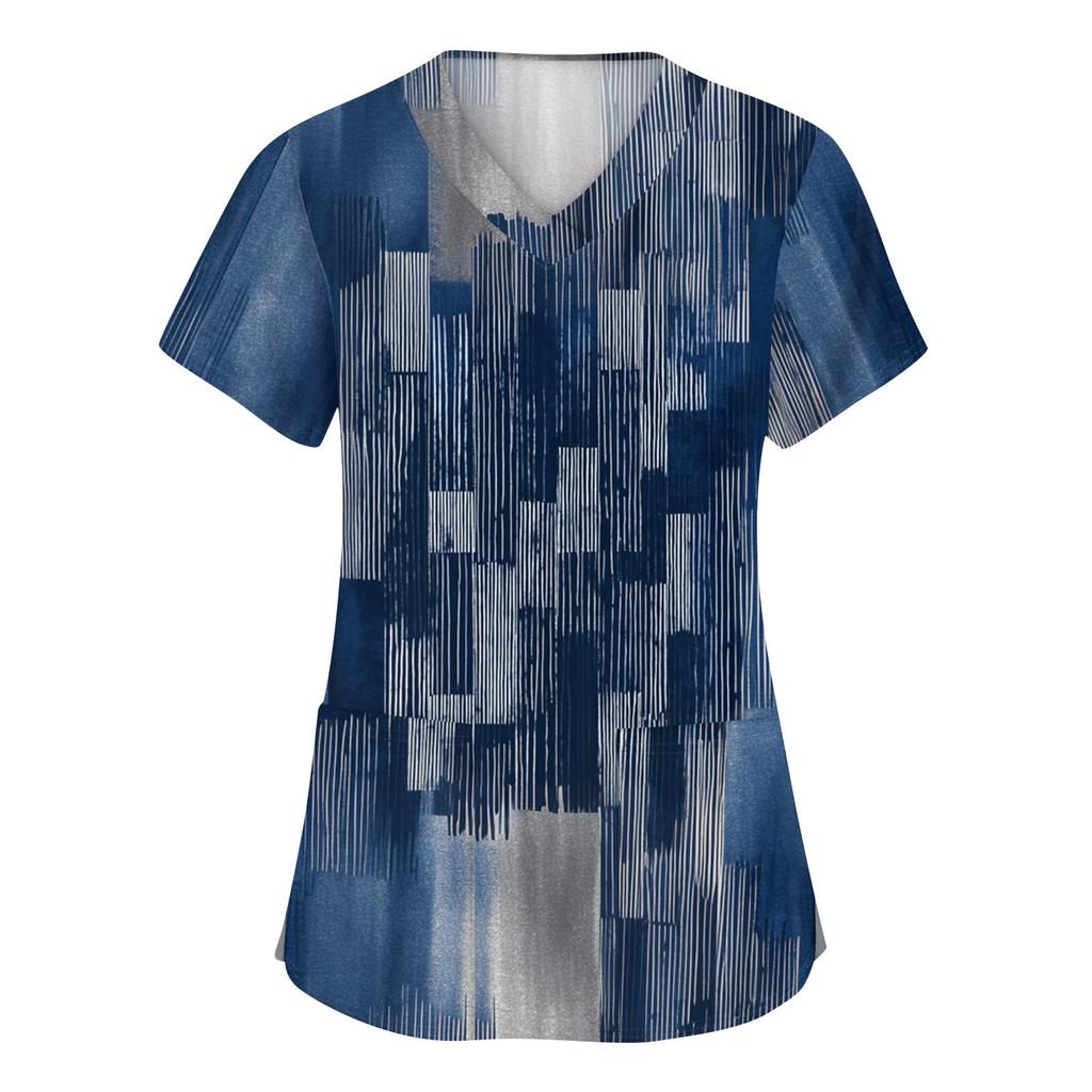 Women's Fashion V-neck Short Sleeve Workwear With Pockets Printed Tops
