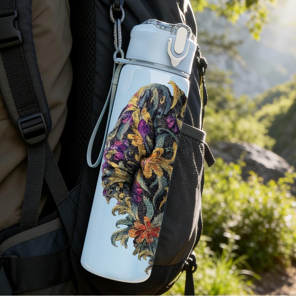 1PC Bohemian Tapestry Fabric Print 750ml Color Plastic Sports Water Bottle Leakproof Flip Straw Lid Suitable for Sports Office Home Use