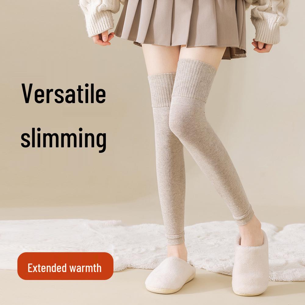 Women's Antibacterial Over-the-Knee Leg Warmer Socks: Thick, Anti-Slip, Cotton Knee Pads - Black for Autumn/Winter.