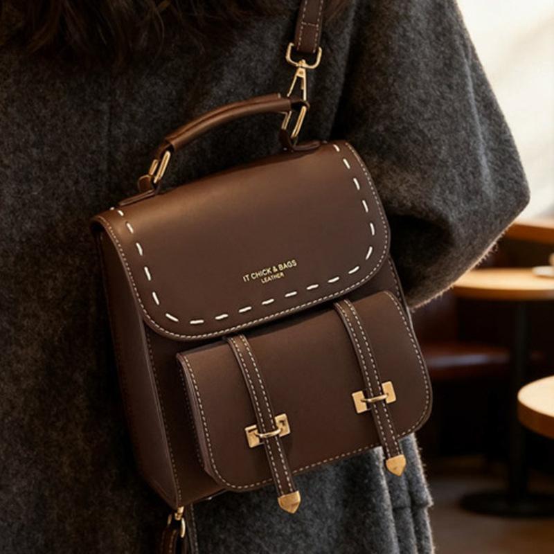 A High-end Color-blocking Bag with A Retro School Style and A Small Book Backpack