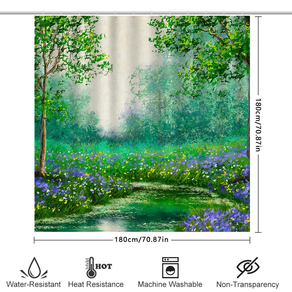 Rainforest Escape Shower Curtain Greenery Wildflowers Bath Decor With Hanging Rings Home Decoration For Bathroom 69 X 72 Inches