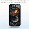 Sun, moon and stars pattern glass mobile phone case suitable for iPhone 17/16/15/14/13/12/11Pro Max all-inclusive anti-fall