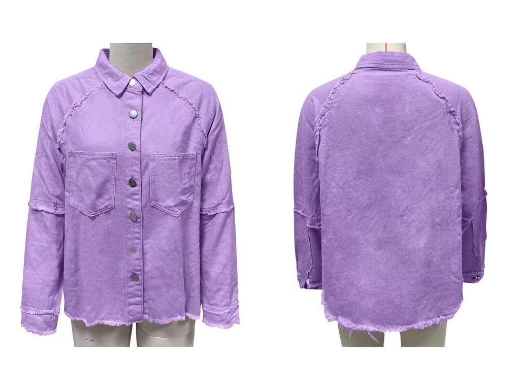 Damska letnia europejska i amerykańska luźna kurtka dżinsowa z dziurami na frędzle