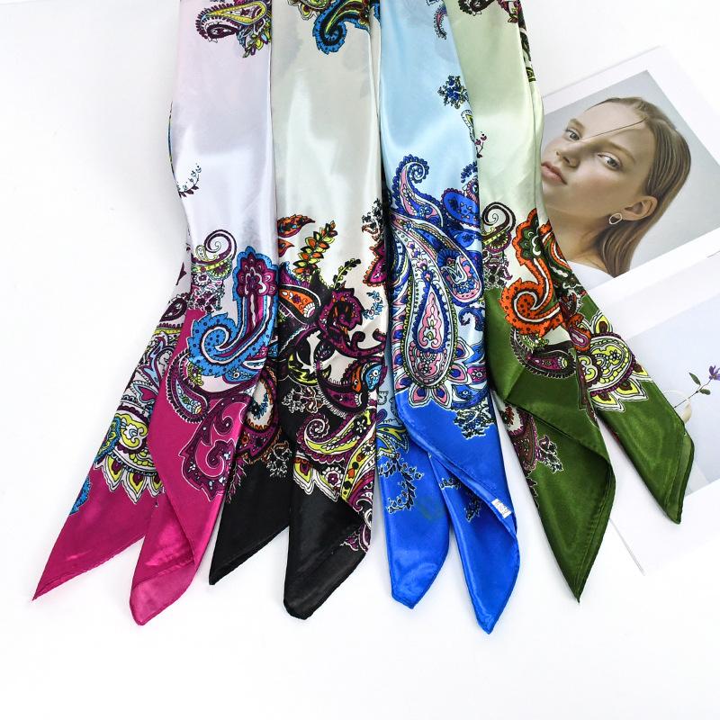 Fashion Bright Color 91 Satin Silk Scarf Trendy Square Scarf Wholesale Spring and Summer Cashew Nut Flower Versatile Long Silk Scarf