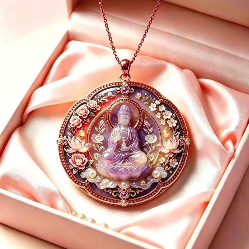 Ethnic Enamel Auspicious Imitation Jade Pendant Necklace Vintage Jewelry For Women Traditional Outfit Accessory Gift