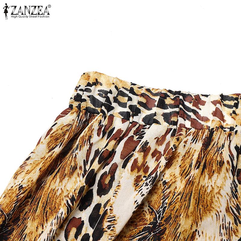 ZANZEA Faldas Largas Holgadas Casuales de Verano para Mujer con Estampado de Leopardo