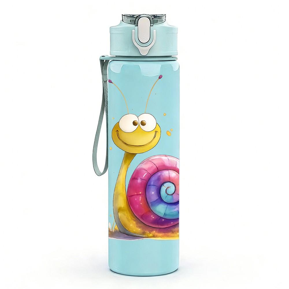 1PC Cute Snail Cartoon Art 750ml Color Plastic Sports Water Bottle Leakproof Flip Straw Lid Suitable for Sports Office Home Use