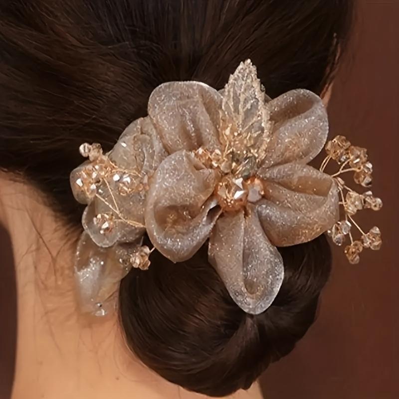 Women's Sweet Starry Hair Tie, 3D Petal Headband, Bun Accessory for Thick Hair, Minimalist Design, Elegant Glittery Ombre Ponytail Clip, Elastic Scrun