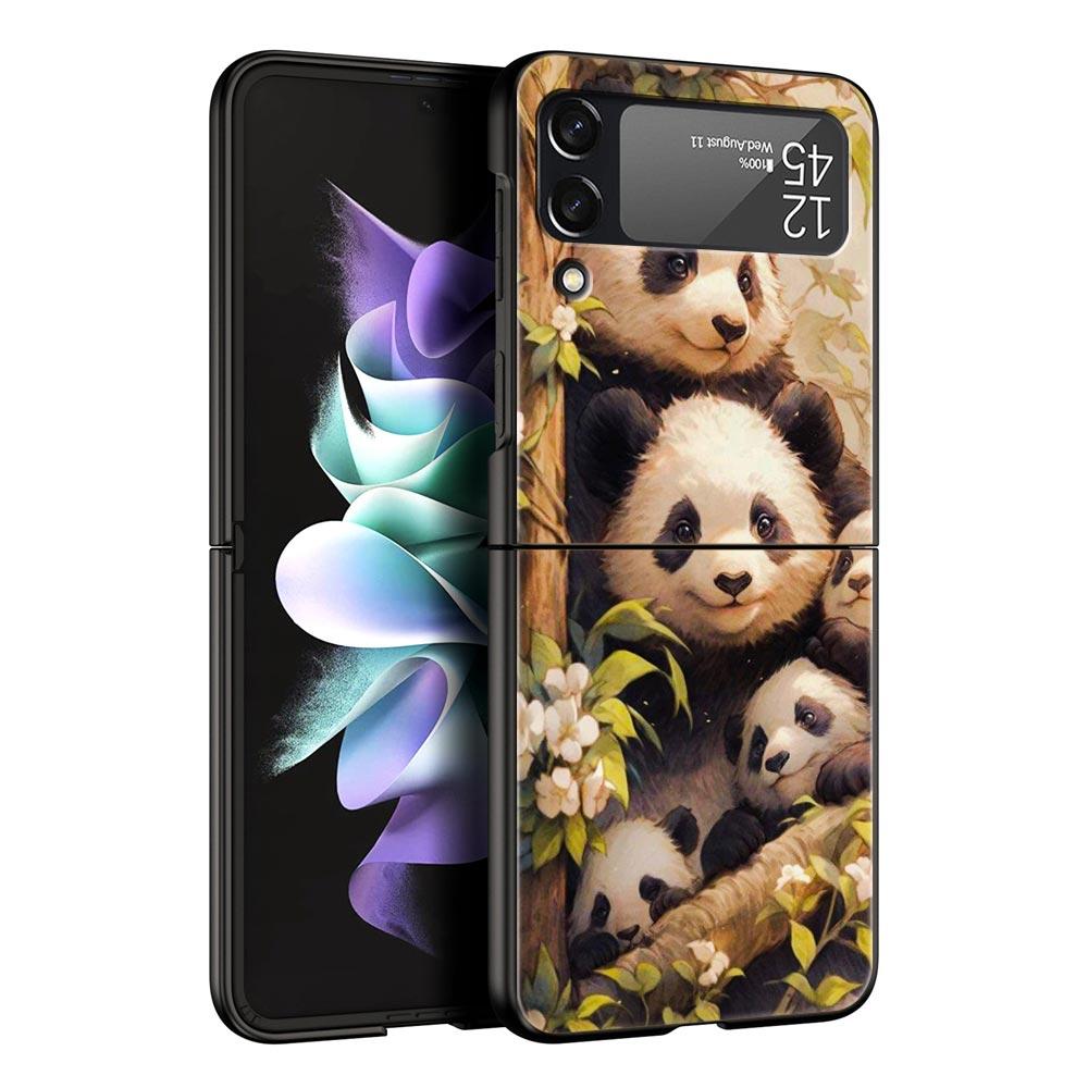 Baby Panda Hard PC Phone Case For Samsung Galaxy Z Flip 7 6 5 4 Black Cover For Galaxy Z Flip 3 Foldable Shell Fundas Capas Bags