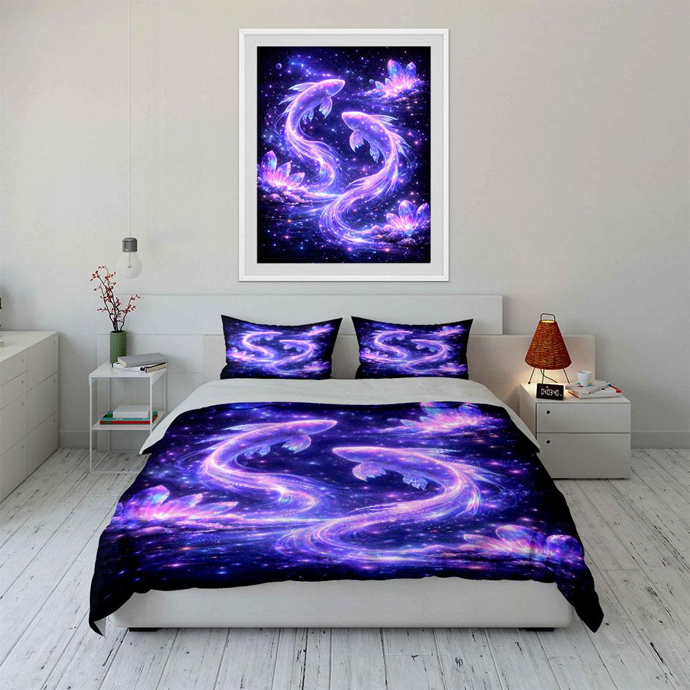 Glowing Fish In Starry Dreamland Bedding Set for Kids Luxury Gift 3pcs Digital Print Comforter Set Soft Comfortable Breathable