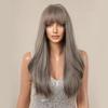 EASIHAIR Długie proste peruki z grzywką Szare syntetyczne peruki dla kobiet Codzienne peruki cosplay Peruki z włókien odpornych na ciepło