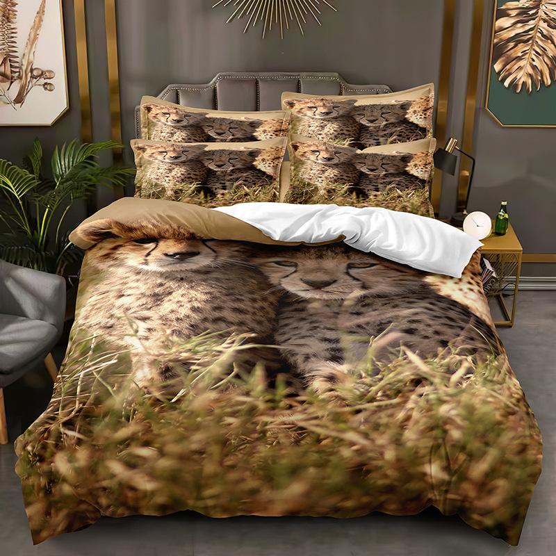 Mode 3D Dieren Beddengoed Set Gouden Luipaard Donzen Dekbedovertrek AU140 * 210 Volledige Maat Bedsprei Felle Beest Print met Rits Zachte Dekbedovertrek