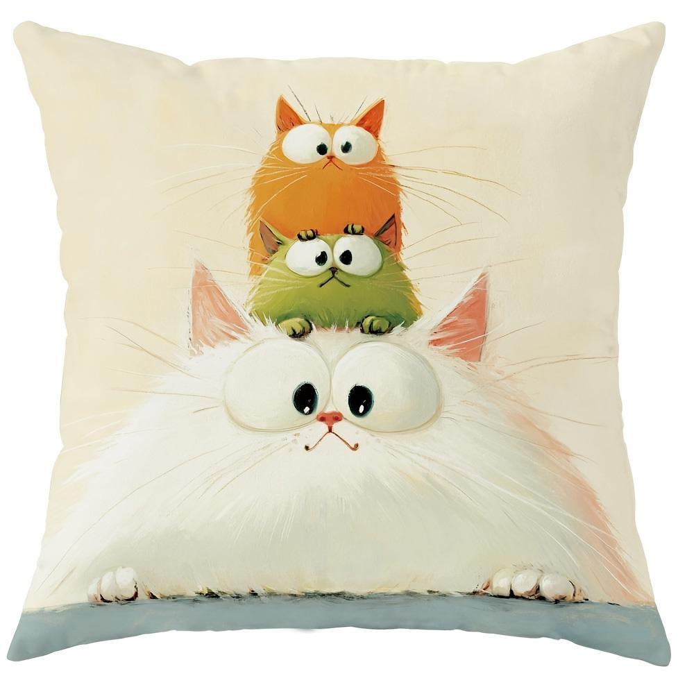 Super cute cartoon cat pillow cover: colorful funny cat Tiantuan, sofa and chair cushion cover, room home decoration