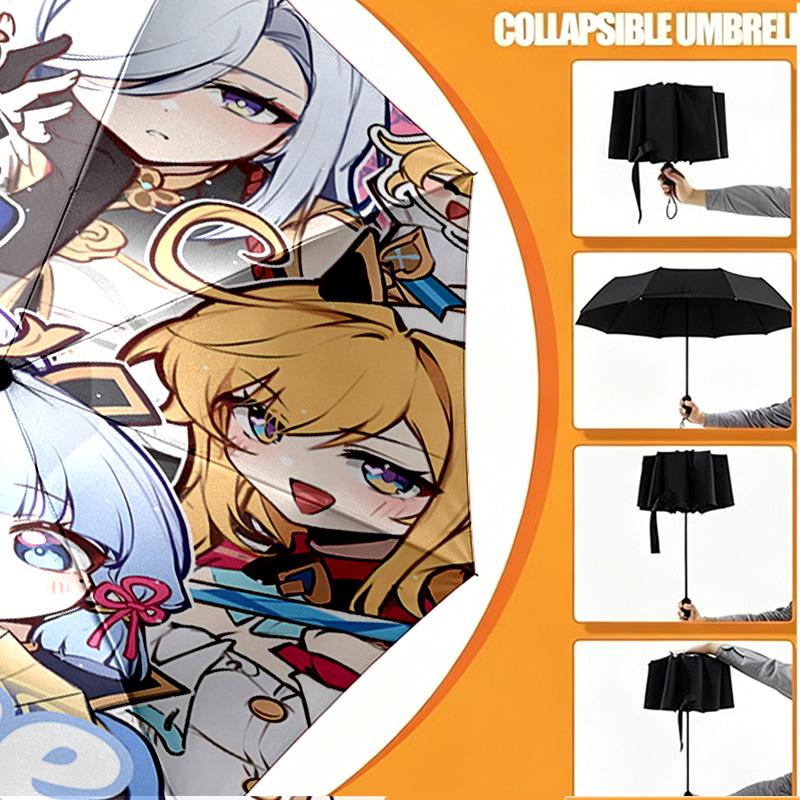 Custom Name Personalized Genshin Impact Print Umbrella, Auto Open Close, 8‑Rib Sturdy Frame, Commute Camping Hiking Use, Birthday Gift