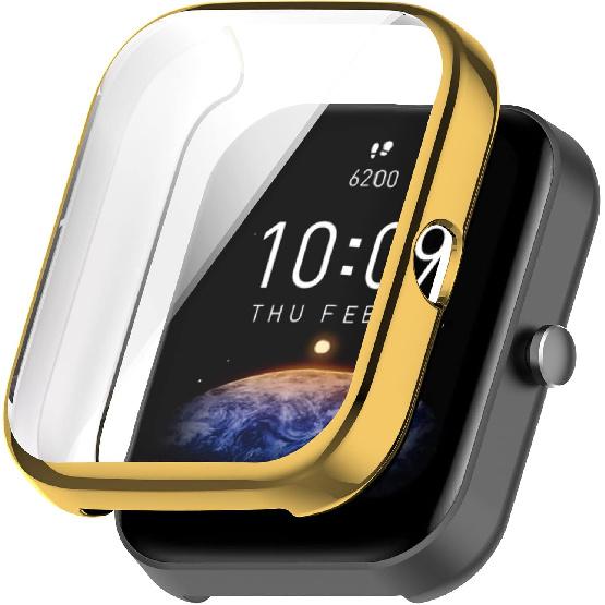 FitTurn Screen Protector Case for Amazfit Bip 3/Bip 3 Pro Watch TPU Slim Case Cover [Plating Metal Color Frame] [3D Full Coverage] Shell Protective