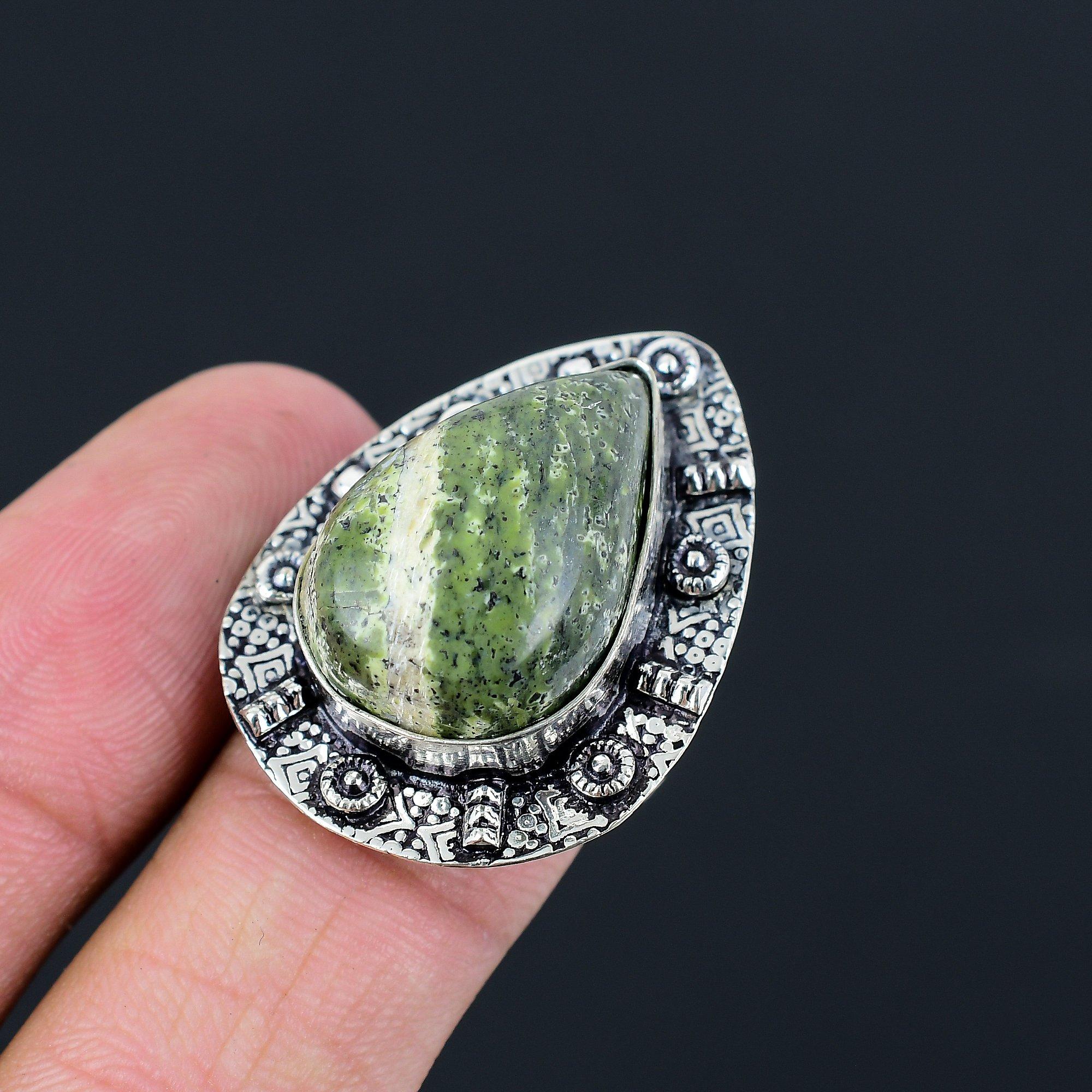 Pear Green Swiss Opal Gemstone Statement Ring Jewelry 925 Sterling Silver US 8 8