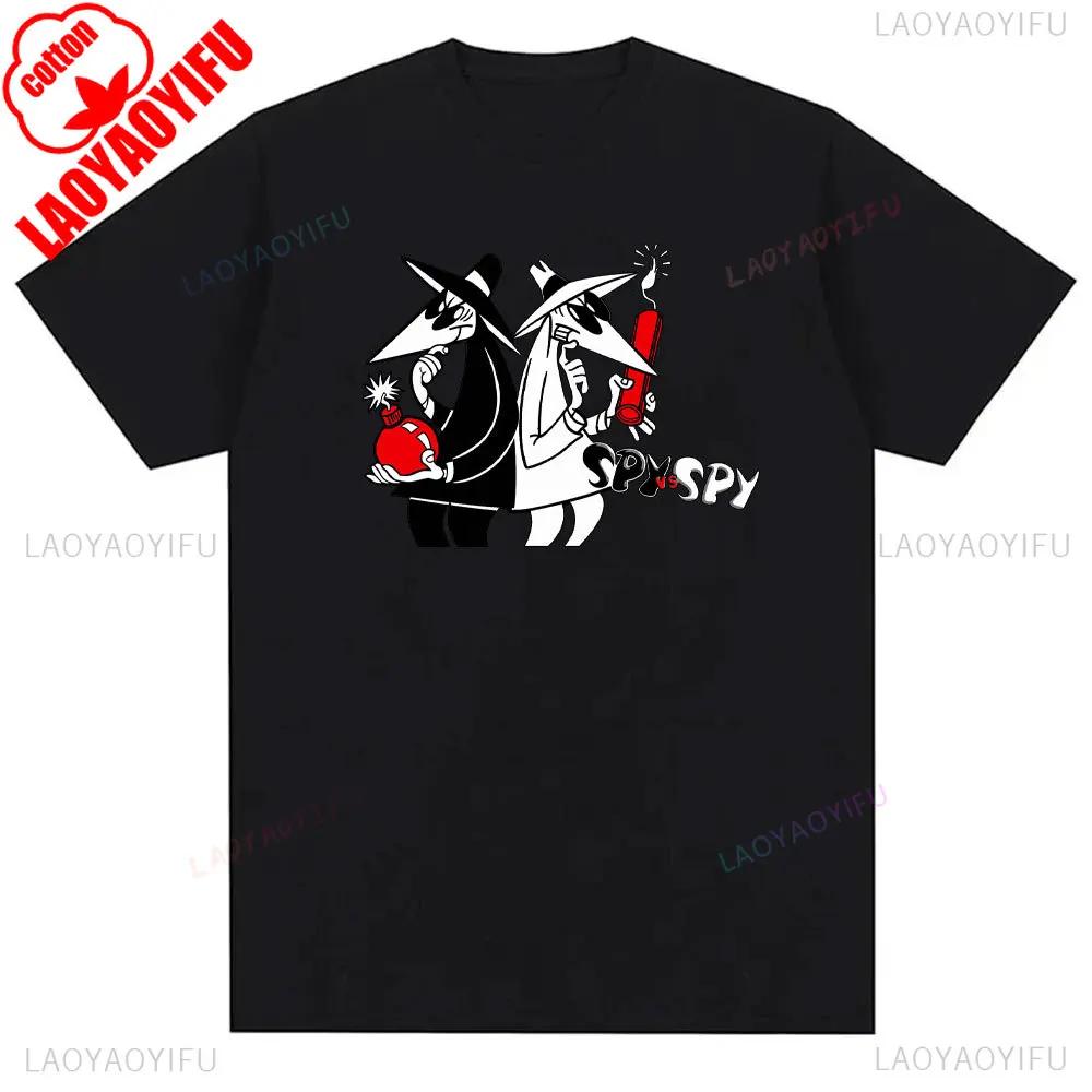 Mens Spy Vs Spy Graphic T Shirt Summer Cotton Crew Neck Retro 80s Cartoon Print Funny Humorous Vintage Style Fashion Tee Shirts