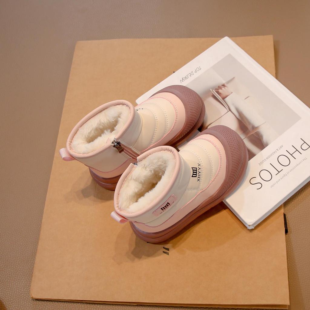 2025 Vinter Gutter Velurfôret Bomull Snøstøvler, Tykt Lær og Pels, Kort Modell for Store Barn