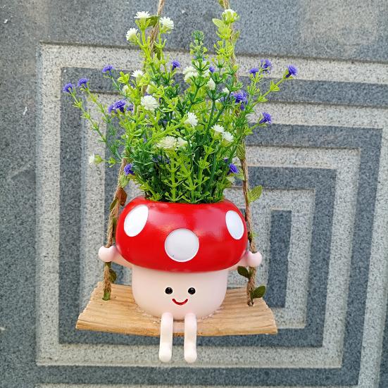 Swing Mushroom Hanging Planter Cartoon Mushroom Flower Pot Resin Succulents Planter