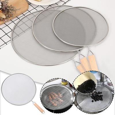 21/25/29/33cm Stainless Steel Grease Net with Wooden Handle  Frying Stainless Steel Anti Splatter Guard Oil Net Grease Splatter