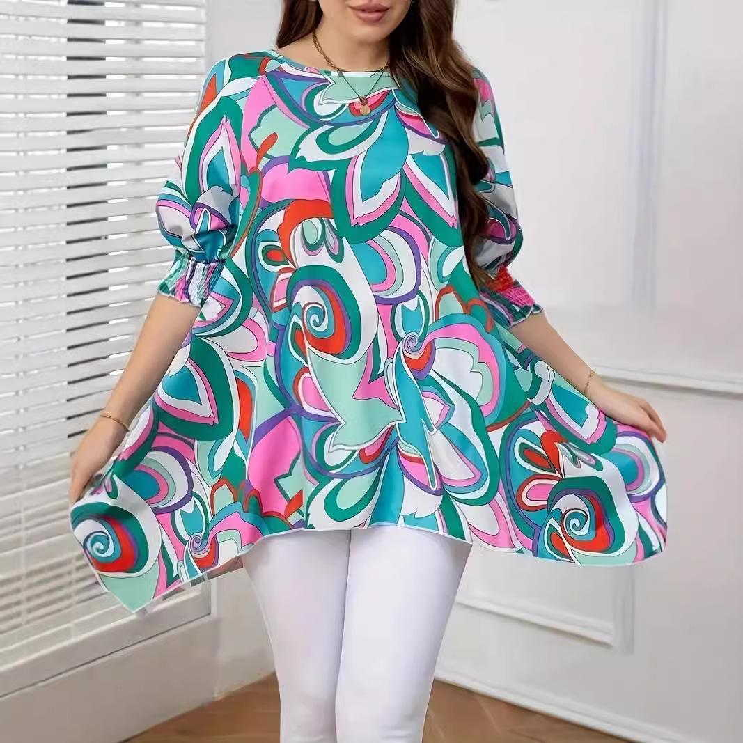 

Летняя повседневная рубашка с принтом больших размеров, женская свободная асимметричная блузка 4XL разноцветный