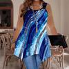 Women's Fashionable Casual Sports Double-ring Vest, Colorful Patterns and Marble Veining Printed Patterns, Irregular Hem, Elegant and Simple