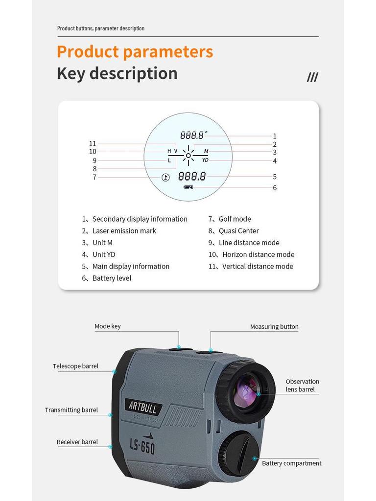 ARTBULL Outdoor Golf Laser Rangefinder Telescope - 650m Range, Height & Angle Measurement