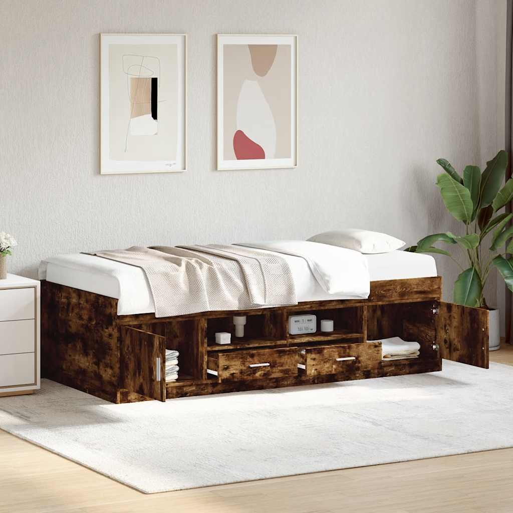 Daybed with Drawers Without Mattress Smoked Oak 90 X 190 Cm